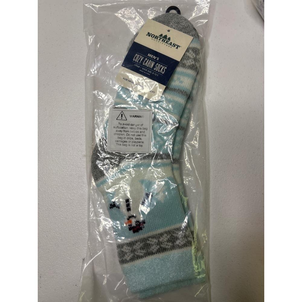 Northeast‎ Outfitters Men's Cozy Cabin Socks, Festive Icon Crew, Blue, L 8-12.5